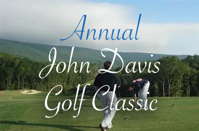 graphic of men on a golf course with test Annual John Davis Golf Classic